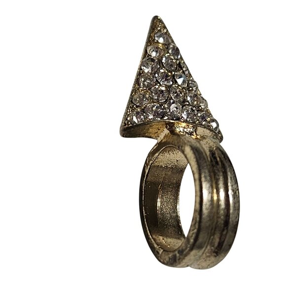 Elegant Rhinestone Gold Tone Triangle Pendant Charm Classic Fashion Jewelry - Picture 3 of 5